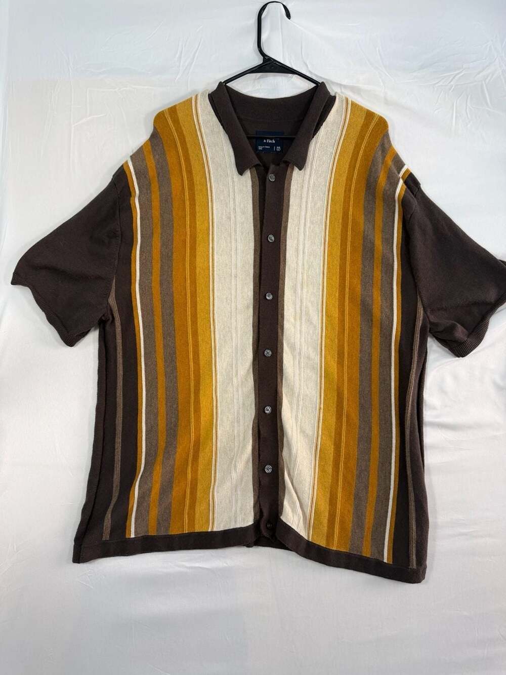 Abercrombie & Fitch Knit Polo Shirt Size XXL Brown Striped Short Sleeve